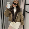 Women Faux Fur Collar Puffer Jacket Lapel Oversized Long Sleeve Warm Loose Thick Coat Female Winter Casual Jackets