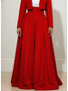 Women's Solid Red High Waist Wide Leg Floor Length Pants Flowing Pleated Formal Evening Wear Trousers Matching Bottoms