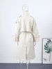 Women's Trench Coat Double Breasted Stand Collar Epaulet Lace Up Long Windbreaker Office Lady Autumn Winter Solid Slim Outerwear