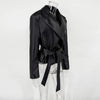 Burgundy PU Jacket Women Autumn Slim Lace Up Blazer Top Fall Casual Leather Jackets Coat Femme