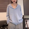 Autumn Winter Korean Button Hooded Knitting Cardigan Women's Sweater Jacket Loose Sweater Coat Ladies Tops