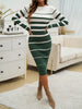 Office Ladies Knitted Dress Elegant Striped Print Slim Long-sleeved Dress Autumn Winter