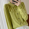 Women's Elegant Spring Knitted Cardigan Wool Polo Neck With Pockets Solid All-Match Casual Soft Tops Coats ZB1047006