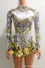 Stretch Sequins Mirror Dress Women Bodysuit Dancewear Long Sleeve Drag Queen Costume Rave Festival Night Out BodySuits