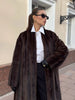 Casual Brown Lace Up Faux Fur Coat Women Turtleneck Full Sleeve Fluffy Loose Striped Long Coats Lady Winter Daily Street Jacket
