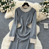 Brand Autumn Winter Women Knitted Long Dress Pearls O-neck A-line Sweater Dress Office Lady Vestido