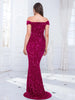 Off The Shoulder Mermaid Evening Dress Red Stretchy Sequin Velvet Slash Neck Floor Length Women Party Dresses