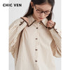 Women Shirt Loose Striped Long Sleeve Female Blouses Butterfly Button Cotton Girl Coat Autumn Winter