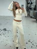 Women's Clothing Cardigan Slim Long Sleeve Low Waist Long Pants Sweater Solid Color Two Piece Outfits Woman Simple Style Casual