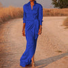 Casual Lapel V Neck Slim Long Dress For Women Spring Full Sleeve Solid Shirts Dress Elegant Lady Lace Up Split Party Dresses