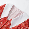 Red Floral Print Peter Pan Collar Dress Women Puff Sleeve V Neck Button Down A-line Mini Dress Lady Weekend Getaway Robe