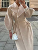Winter Coat For Women Solid Loose Lapel Double Breasted Trench Vintage Long Sleeve Jackets Warm Thick Woman Coats