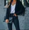 Womens Vintage Lapel Long Sleeve FringeCropped Hippie Motor Biker Cardigan OutwearsFaux Suede Tassel Jacket