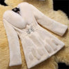 Autumn/Winter Imitation Fur Coat Middle Aged Mother Thicken Warm Fur Collar Coats Women's Medium Length Slim Overcoat