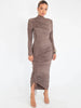 Long Sleeve Ruched Sexy Maxi Dress For Women Autumn Winter Drawstring Turtleneck Bodycon Sexy Long Dress Elegant