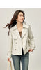Women Cropped Trench Coat Spring Fall Double-Breasted Outerwear Adjustable Sleeve Tab Short Jacket W53FB2569