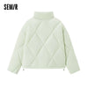 Cotton Padded Jacket Women Diamond Quilted Stand Collar Loose Fit Winter Elegant Casual Outerwear