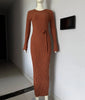 Lace-Up Female Knit Maxi Dress Autumn High Waist Patchwork Long Sleeve Loose Solid Dress Bandage Knitwear Dress