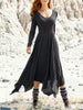 Size 1XL-5XL Women's Solid V-neck Simple Irregular Hem Skirt Long Sleeved Top Tight Bottom Loose A-line Skirt Dress