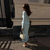 Elegant Woolen Top Pants Women Set Urban Long Sleeve Slash Neck Pleated Blouse Straight Trousers Autumn Winter Lady Suit