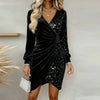 Elegant Sequins Design Long Sleeve Party Dress Women Sexy V Neck Bodycon Dresses For Women Evening Dress Christmas Clothes