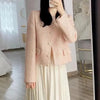 Women's Short Jacket Spring Autumn Round Neck Temperament Tweed Lady Outerwear Long Sleeve Ladies Leisure Coat