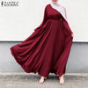 Women Muslim Maxi Dress Solid Color O-Neck Long Sleeve Turkish Abaya Robe Casual Elegant Party Oversized Vestidos