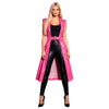 Adults Womens Glossy Open Front Long Jackets with Belt Long Trench Coat Blazer Lapel PU Leather Overcoat Streetwear Clubwear
