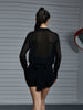 Ruched See Through Dress Women Patchwork Single-Breasted Full Sleeve Bandage Tassel Streetwear Mini Bodycon