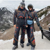 Printed Hooded Puffer Coat Suspender Ski Pants Zip‑Up Slim Fit Winter Women Snow Outfit Warm Lady Two‑Piece Ski Set