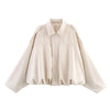 Women Bomber Jackets Suede Texture Coats Turn-down Collar Long Sleeve Loose Vintage Female Outerwear Chic Top Streetwear