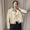 Waterproof Crop Jacket Women's Jacket Autumn Casual Beige Short Windbreaker Long Sleeve Outerwears Button Trench Coat
