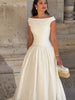 Minimalist White Boat Neck Midi Dress Women Elegant Cap Sleeve A-line Flare Eyelet Embroidery Vestido Wedding Formal Party Gown