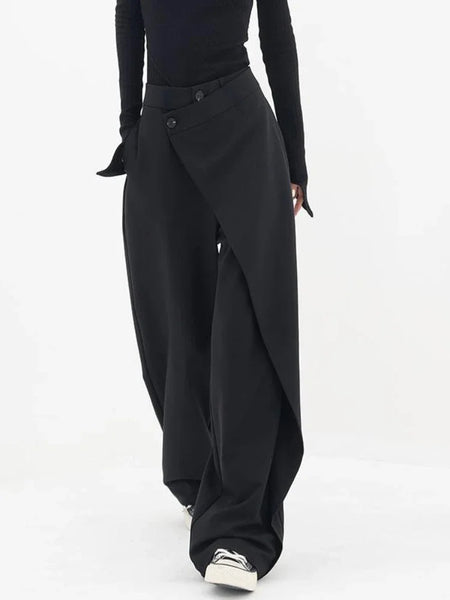 Houzhou Women Wide Suit Pants High Waist Gothic Japanese Style Baggy Black Trousers Irregular Straight Pants Casual Streetwear