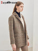 Handmade 90%Wool Women Plaid Blazer Coat Elegant Chic Wool Blend Khaki Blue Winter Coats