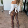 Personalized and street style women's high elasticity tight fitting slightly flared sexy printed pants women's pants