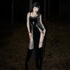Dark Punk High Split Hem Straps Dess 90s Streetwear Gown Women Sexy Corn Bandage Velvet Dresses Mall Gothic Clothing