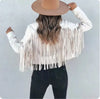 Womens Vintage Lapel Long Sleeve FringeCropped Hippie Motor Biker Cardigan OutwearsFaux Suede Tassel Jacket
