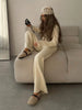 Women's Autumn Winter Knit Cardigan Pants Set Slim Fit Long Sleeve Long Trousers Simple Solid Color Sweater Suit