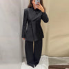 Balck Pants Set For Women Casual Stand Collar Single Breasted Blazer Wide-leg Pants Lady Spring Chic Street Outfits