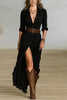 Sexy Women's Dress French Retro V-neck Waist Pleated Loose Slit Temperament Long Sleeve Dresses For Women Robe Femal