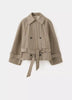 Women Plaid Short Trench Coat Lapel Double Breasted Belted Waist Long Sleeve Cropped Windbreaker Casual Outerwear Jacket