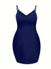 Plus Size Autumn Solid Casual Dress Women's Adjustable Suspender V Neck Slight Stretch Sexy Short Dress