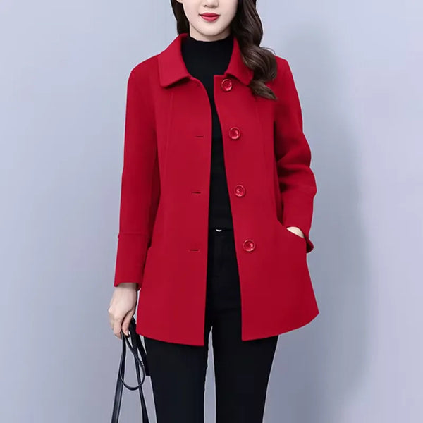 High End Women's Solid Woolen Coat Autumn Winter Middle Aged Mother Wool Trench Outwear Large Size Mother Warm Blend Jacket 4XL