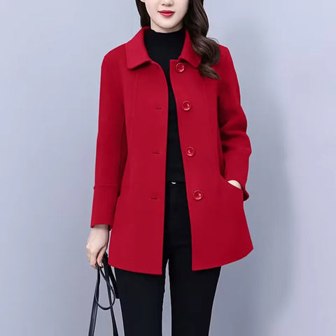 High End Women's Solid Woolen Coat Autumn Winter Middle Aged Mother Wool Trench Outwear Large Size Mother Warm Blend Jacket 4XL