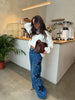 Women's Casual Loose Straight Denim Pants with Five-Pointed Star Design