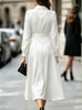 Autumn Women's Notched Work Long Sleeve Maxi Dress Wrap Waist A Line Midi Dress Elegant Long Party Dress Robe Femme