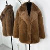 Faux Fur Lapel Coat Women's Elegant Solid Loose Lace-Up Leisure Jacket Winter Female Keep Warm Fur Coat
