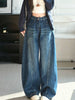 Women's High-Waisted Barrel Jeans Curved Leg Denim Contrast Stitching Vintage Wash Horseshoe Pants S-3XL