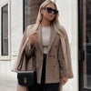 Elegant Plaid Long Sleeve Blazers Women Double Breasted Office Suit Jacket Woman Casual Turn Down Collar Outwear Lady